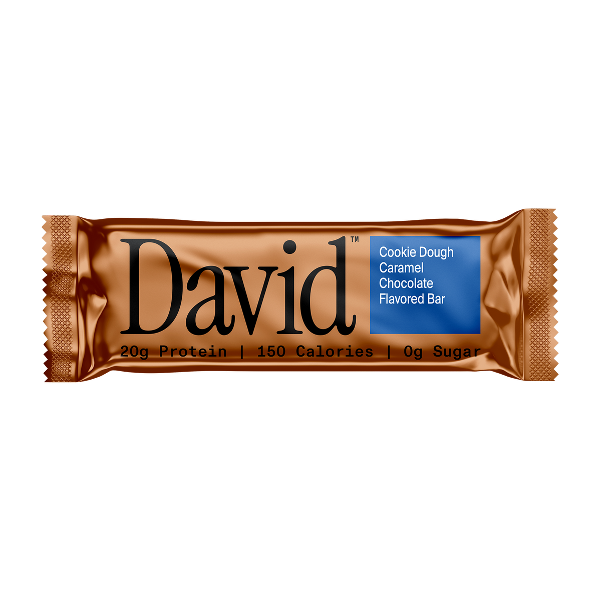 Cookie Dough Caramel Chocolate Flavored Bar wrapper on a transparent background.