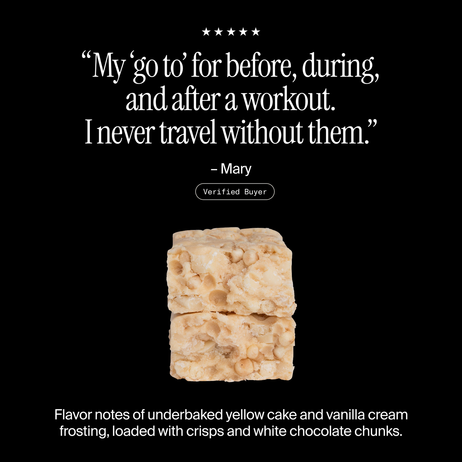 Cross-section of a David Cake Batter protein bar with a positive customer review and flavor description